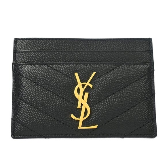 Saint Laurent Black Leather Cardholder Small Good GRZ423291-1124 XX92213 - Picture 1 of 6